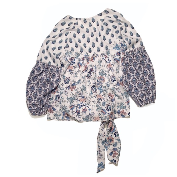 One World White Floral Tie Front Peasant Shirt NEW - Picture 3 of 9